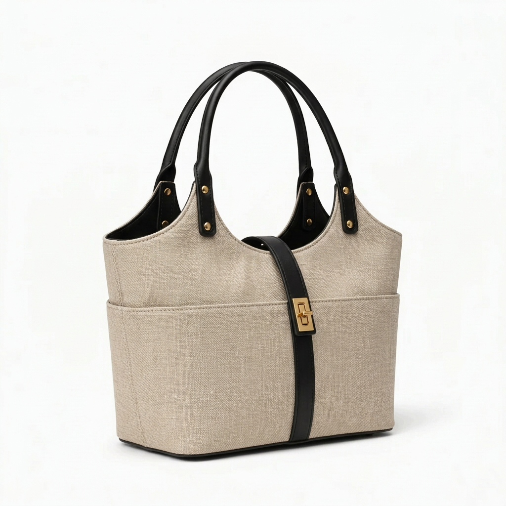 Mira Canvas Bag in oatmeal and black right angle