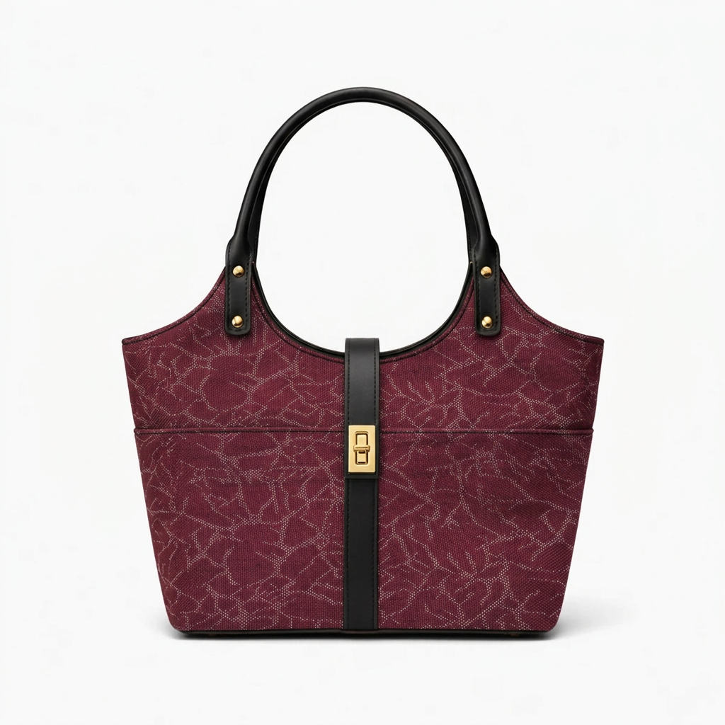 Mira Canvas Bag Burgundy and Black front view