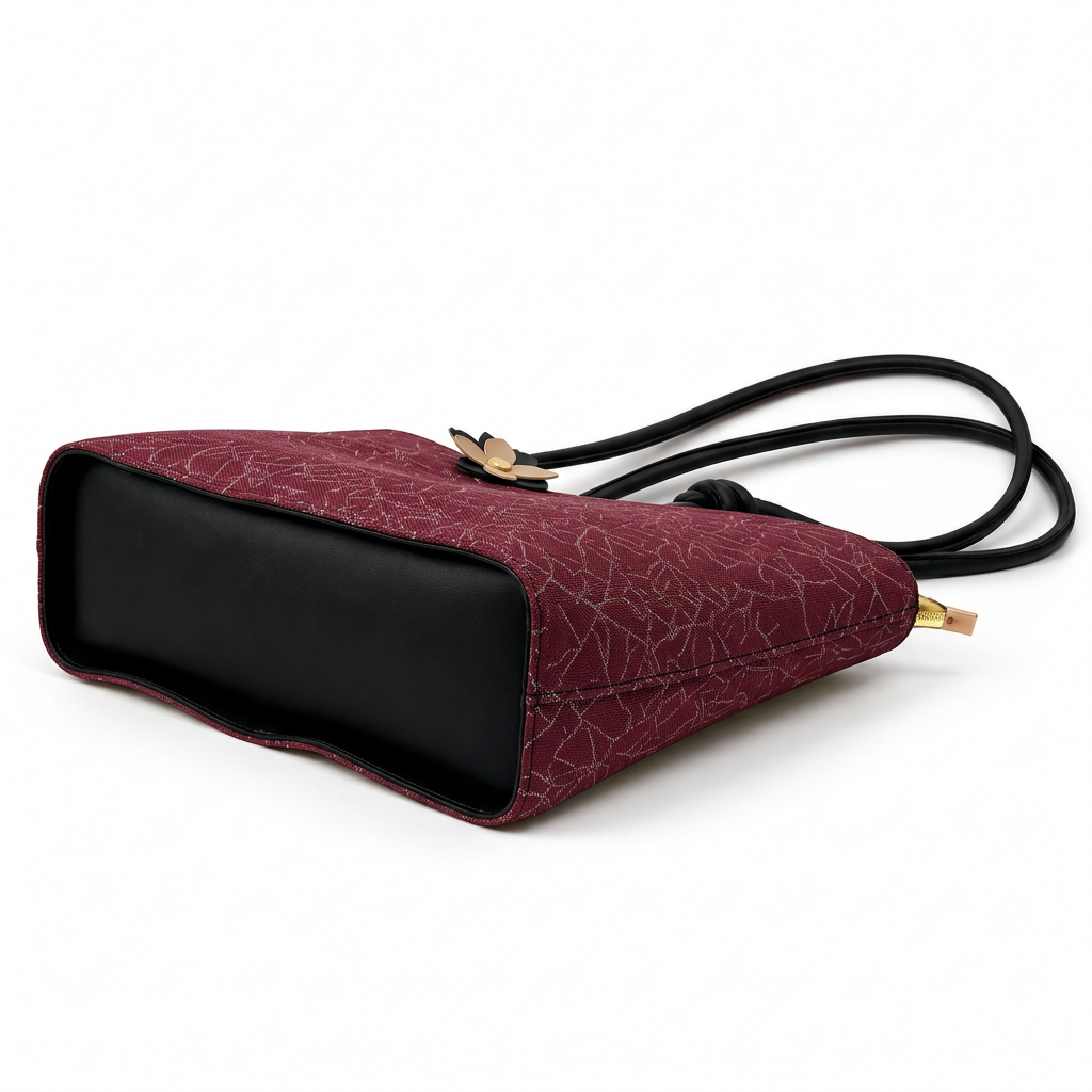 Knot Flower Tote Burgundy and Black front view