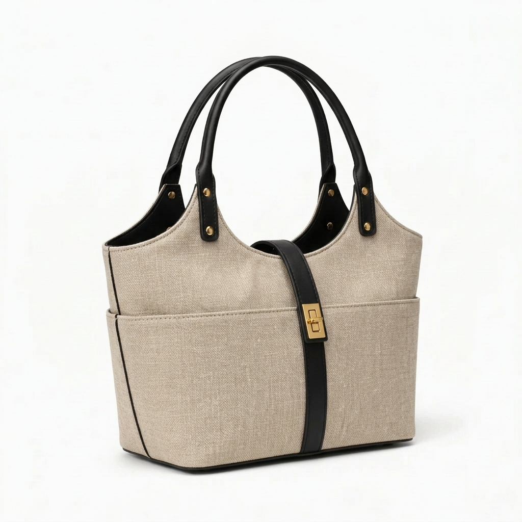 Mira Canvas Bag in oatmeal and black left angle