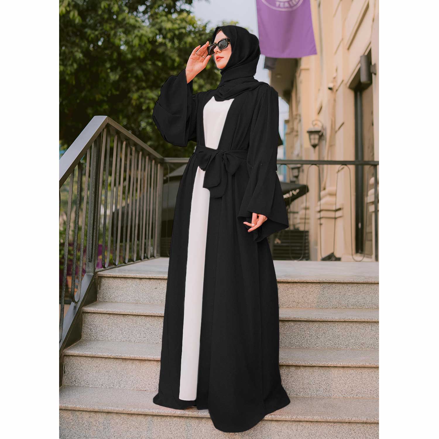 Puff Sleeves Front Open Abaya (Black) Online in Pakistan – Astore®