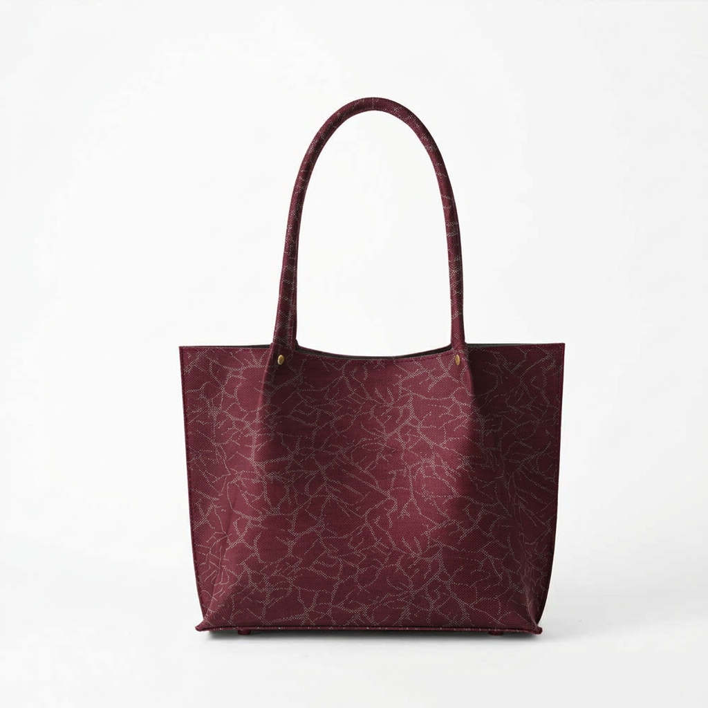 Tote mockup in burgundy patterned fabric