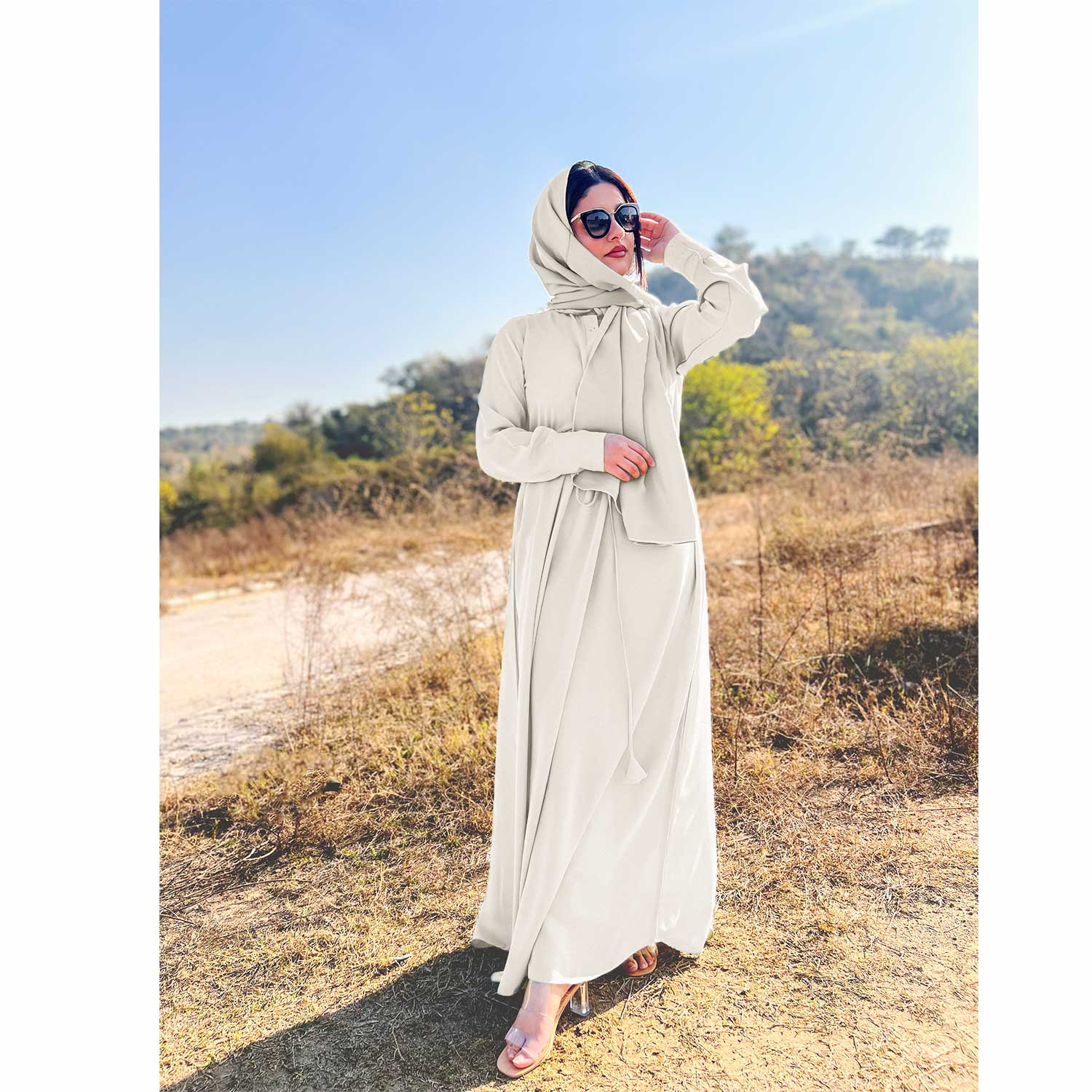 Maxi Abaya With Belt white Latest Abaya Design Astore