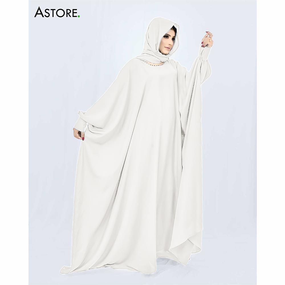 Cuff Sleeve Abaya (006) White Style for Women Online in Pakistan