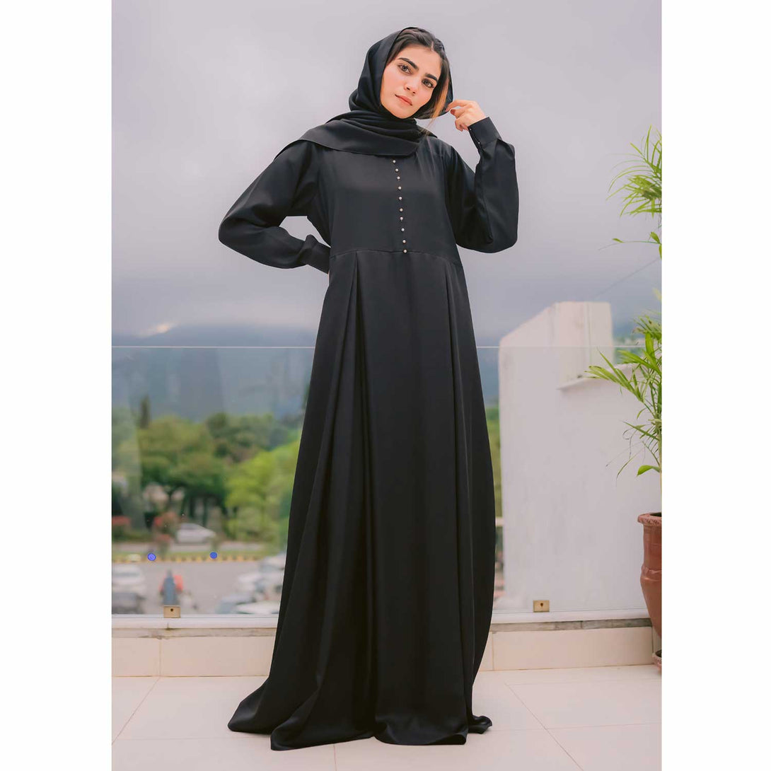 Black Abaya with front pearl by Astore - Black Abaya Design