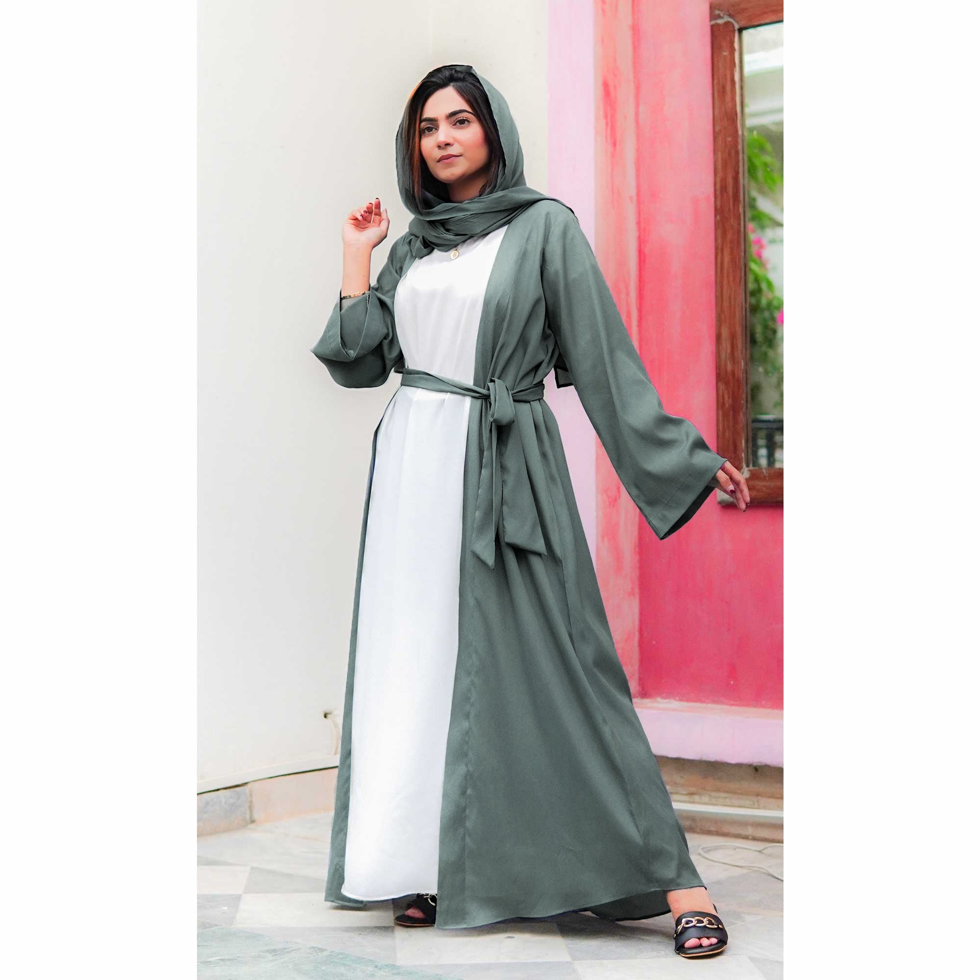 Grey open abaya best sale