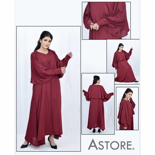 Long Sleeve Wavy Maxi Dress (maroon)