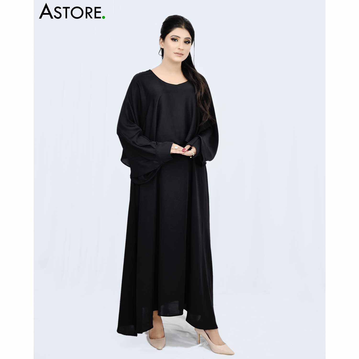 Long Sleeve Wavy Maxi Dress (black) in Pakistan