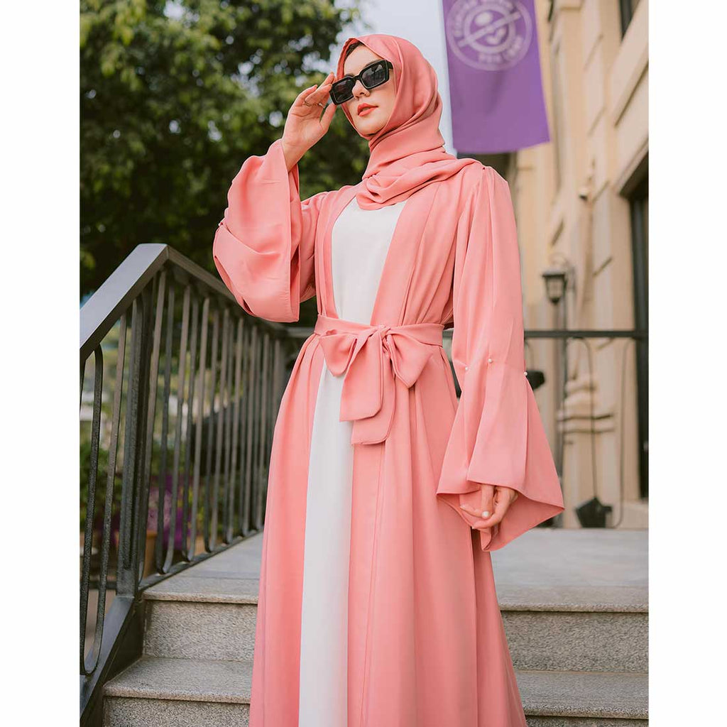 Shop Puff Sleeves Front Open Abaya (pink) Online in Pakistan