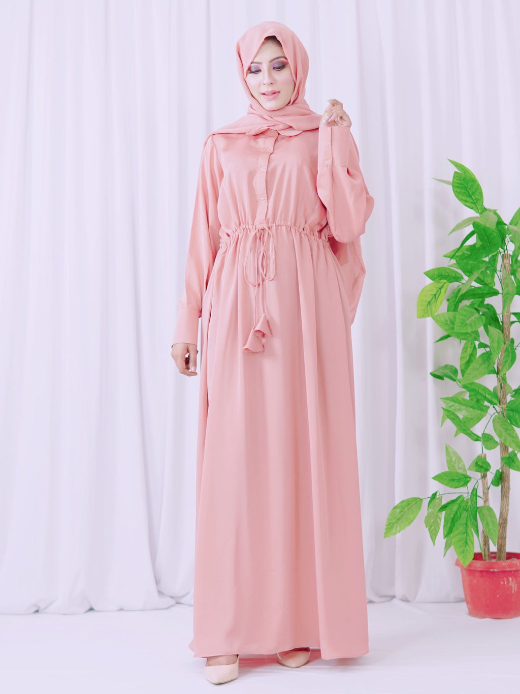 Maxi Abaya With Belt (pink) - Latest Abaya Style